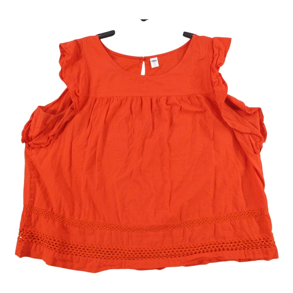 Old Navy Womens XL Orange Cotton Gauze Flutter Sleeve Crochet Lace Trim Top